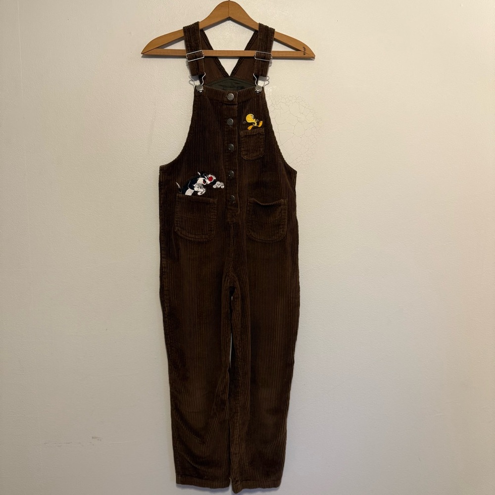 Vintage Y2K Looney Tunes Tweety Bird Corduroy Bib Overalls Girls Size 12 Cotton